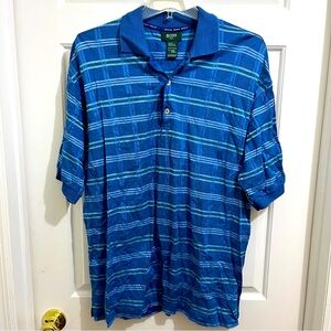 Men HUGO BOSS GOLF POLO SHIRT size Large blue striped 100% cotton Made in Italy